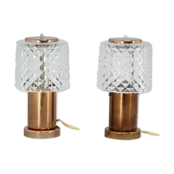 1970s pair of copper table lamps by kamenický šeno, czechoslovakia
