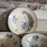 Series of 7 hollow plates in Sarreguemines earthenware model Flore