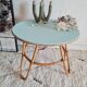 Vintage rattan coffee table round blue top