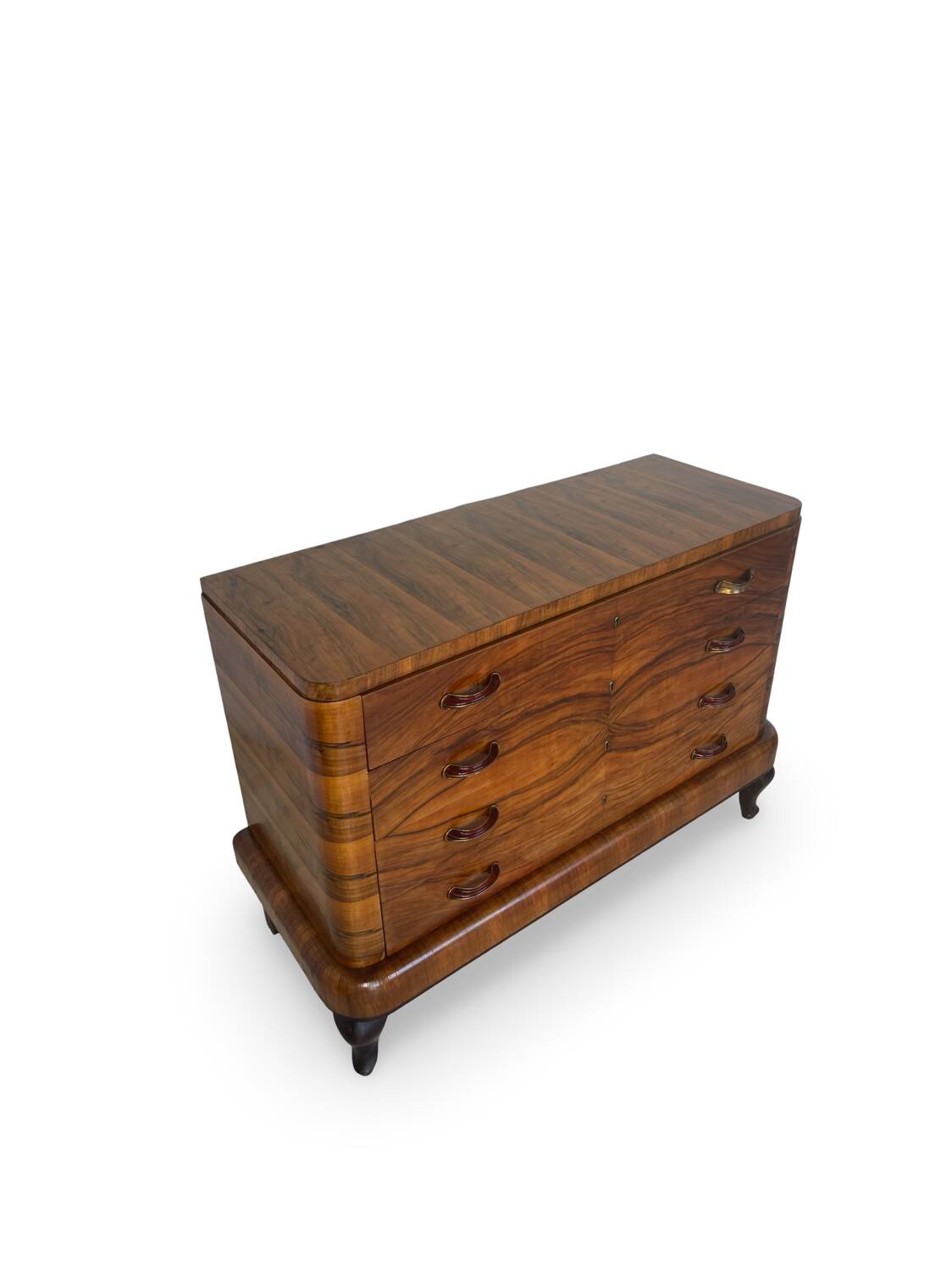 Commode italienne Art déco en ronce de noyer, années 1930