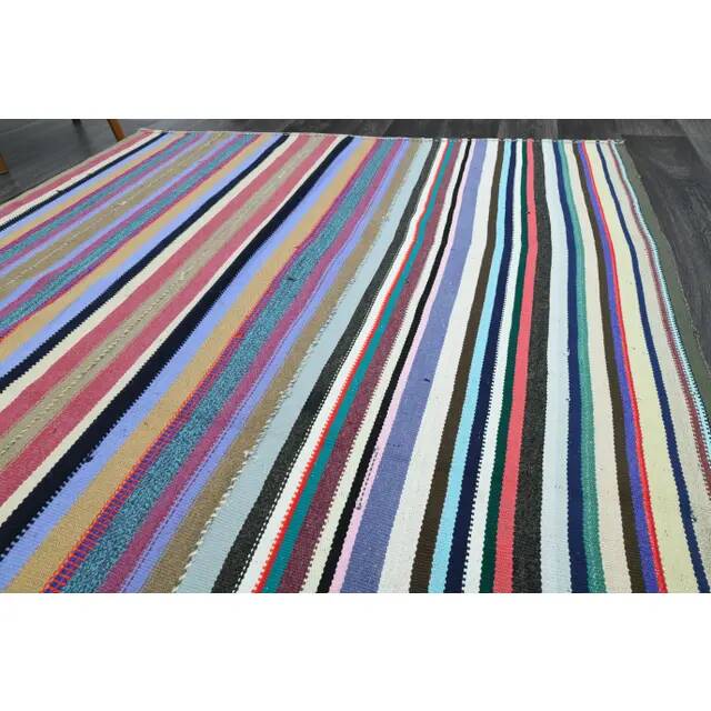 1970s Vintage Turkish Oushak Handmade Wool Cotton Blue Area Rug 179x276