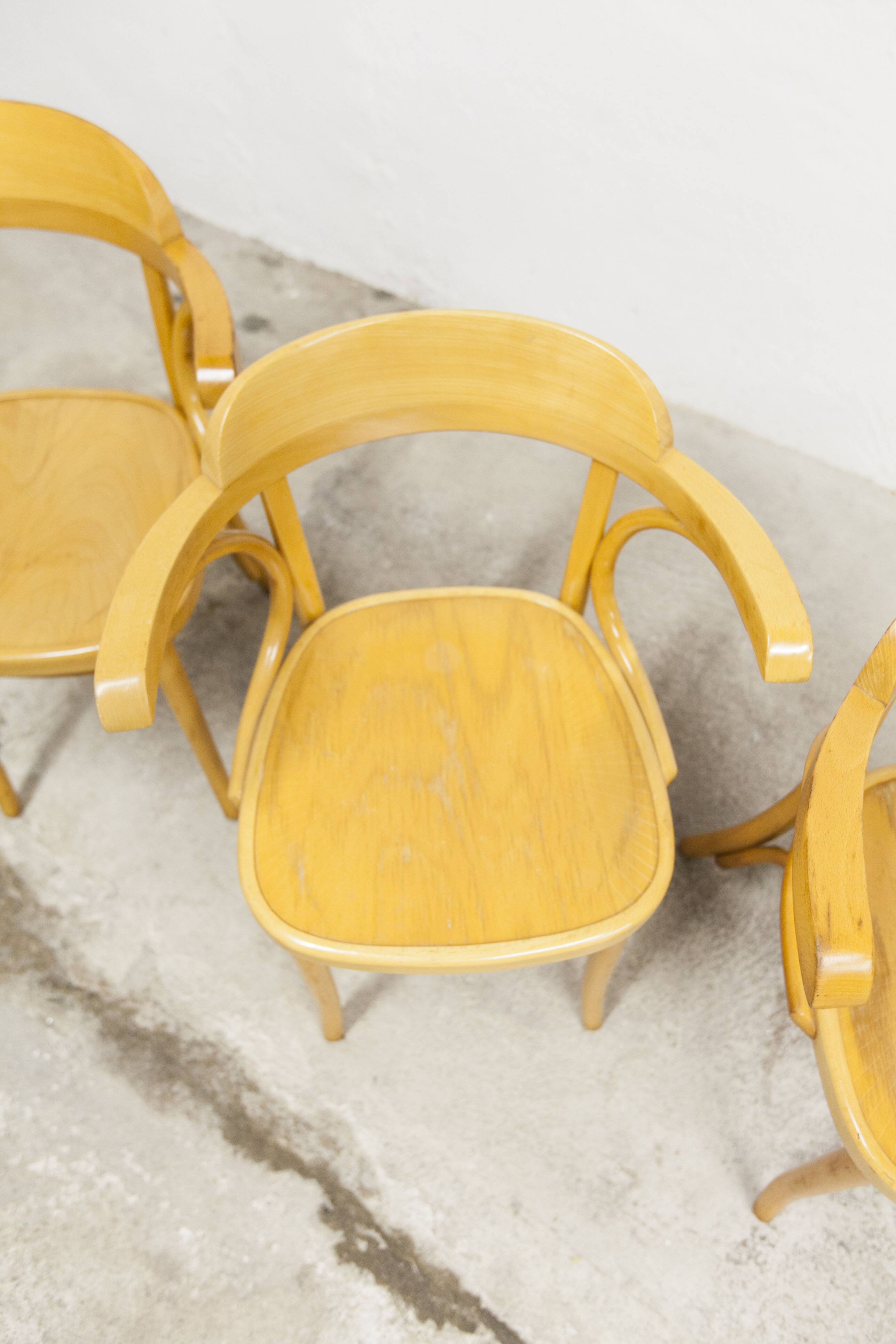 Set of 4 bistro armchairs with armrests from the 1960s.