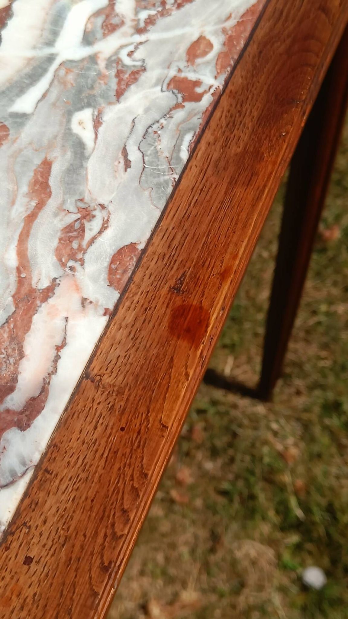 Coiffeuse Art déco en chêne, plateau en marbre  et miroir pivotant
