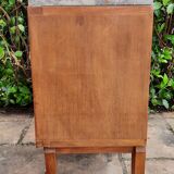 Walnut and grey marble bedside table
