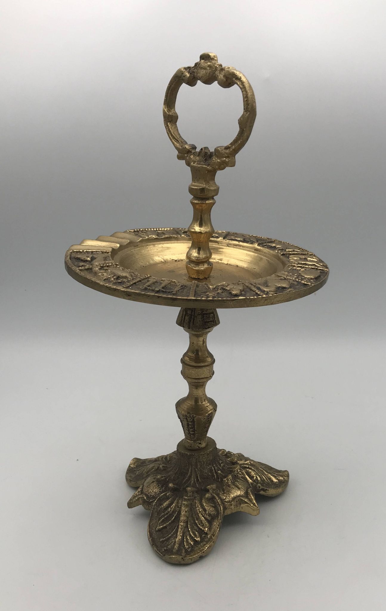 Vintage solid brass ashtray with zodiac sign decor
