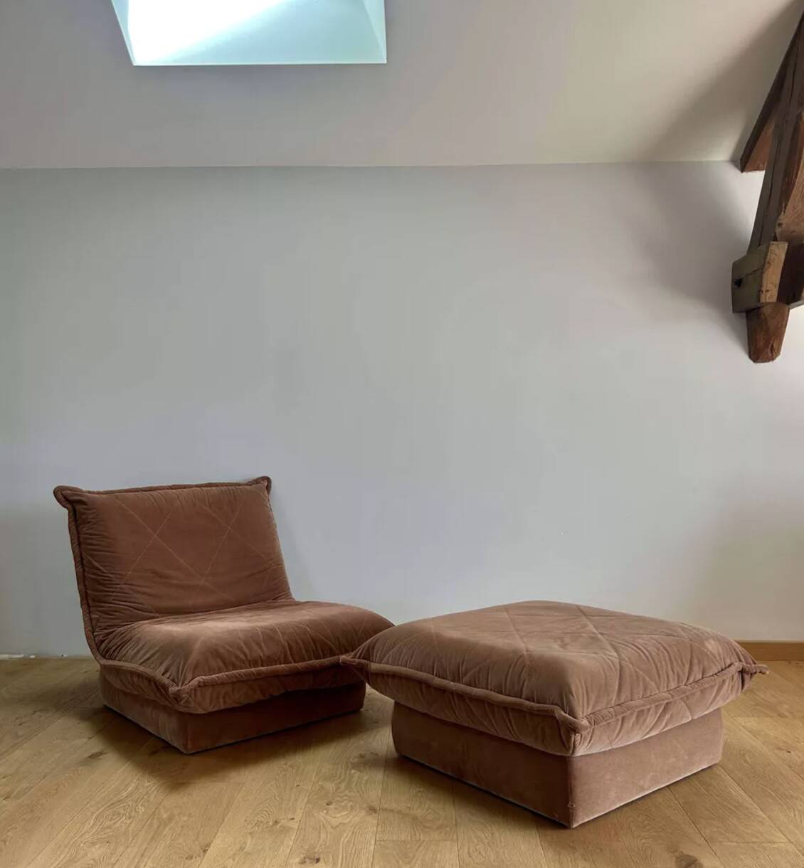 Vintage armchair and ottoman, brown velvet, Switzerland 1960