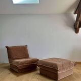 Vintage armchair and ottoman, brown velvet, Switzerland 1960