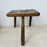 Brutalist solid wood side table , 1970s