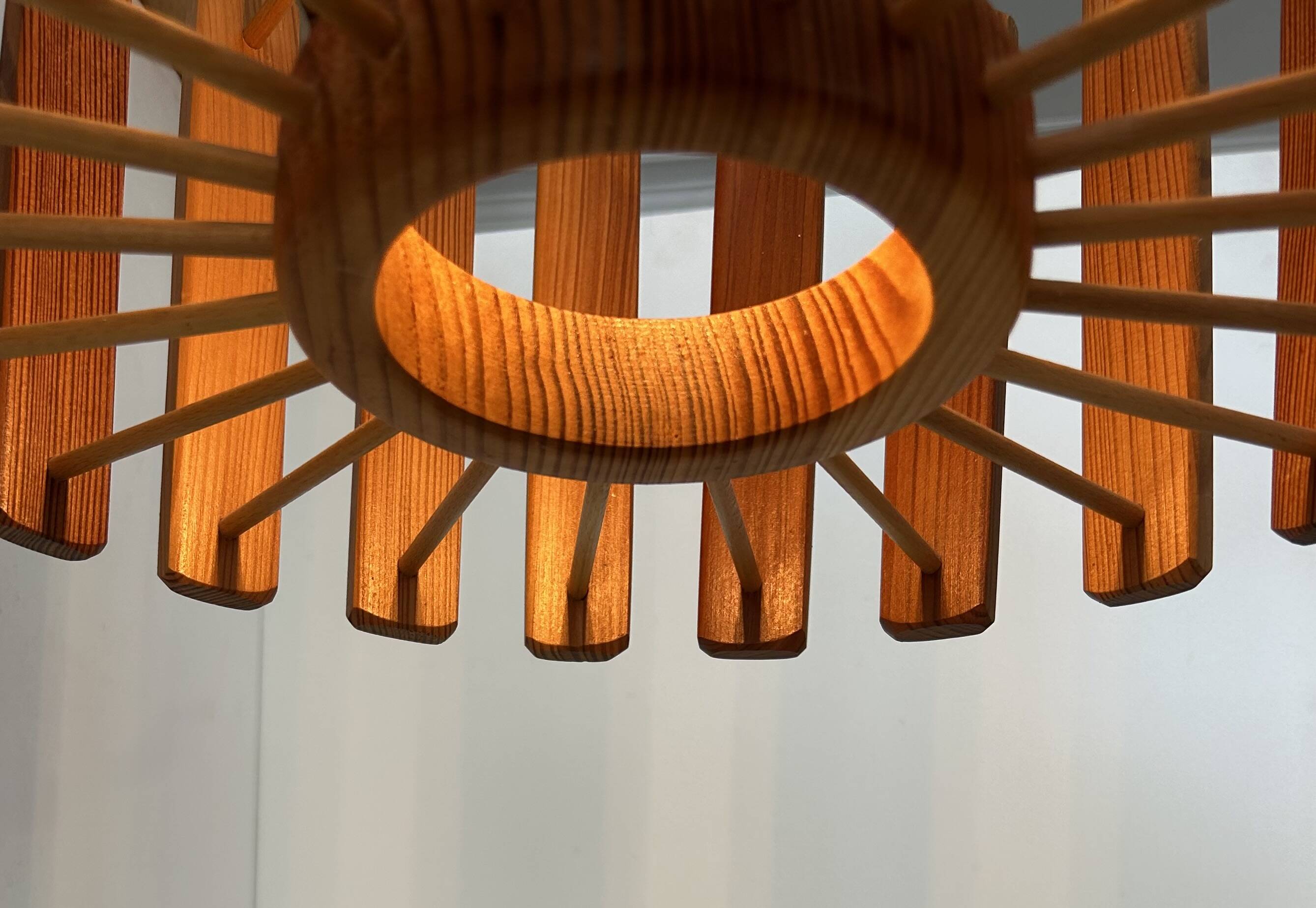 Vintage pine pendant light, Sweden 1970.