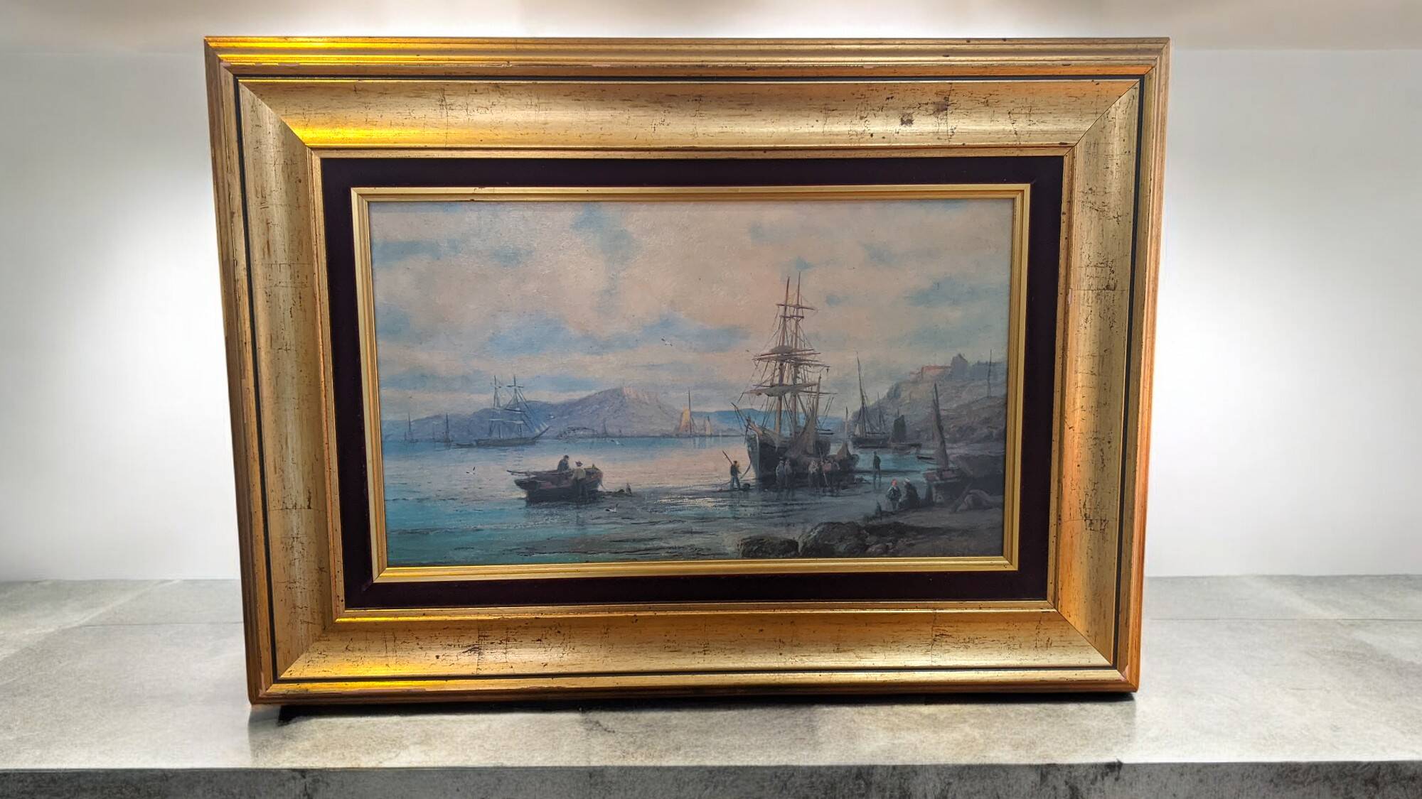Oil Painting "Marine" Sailing Ships Coastal Scene William Thornley