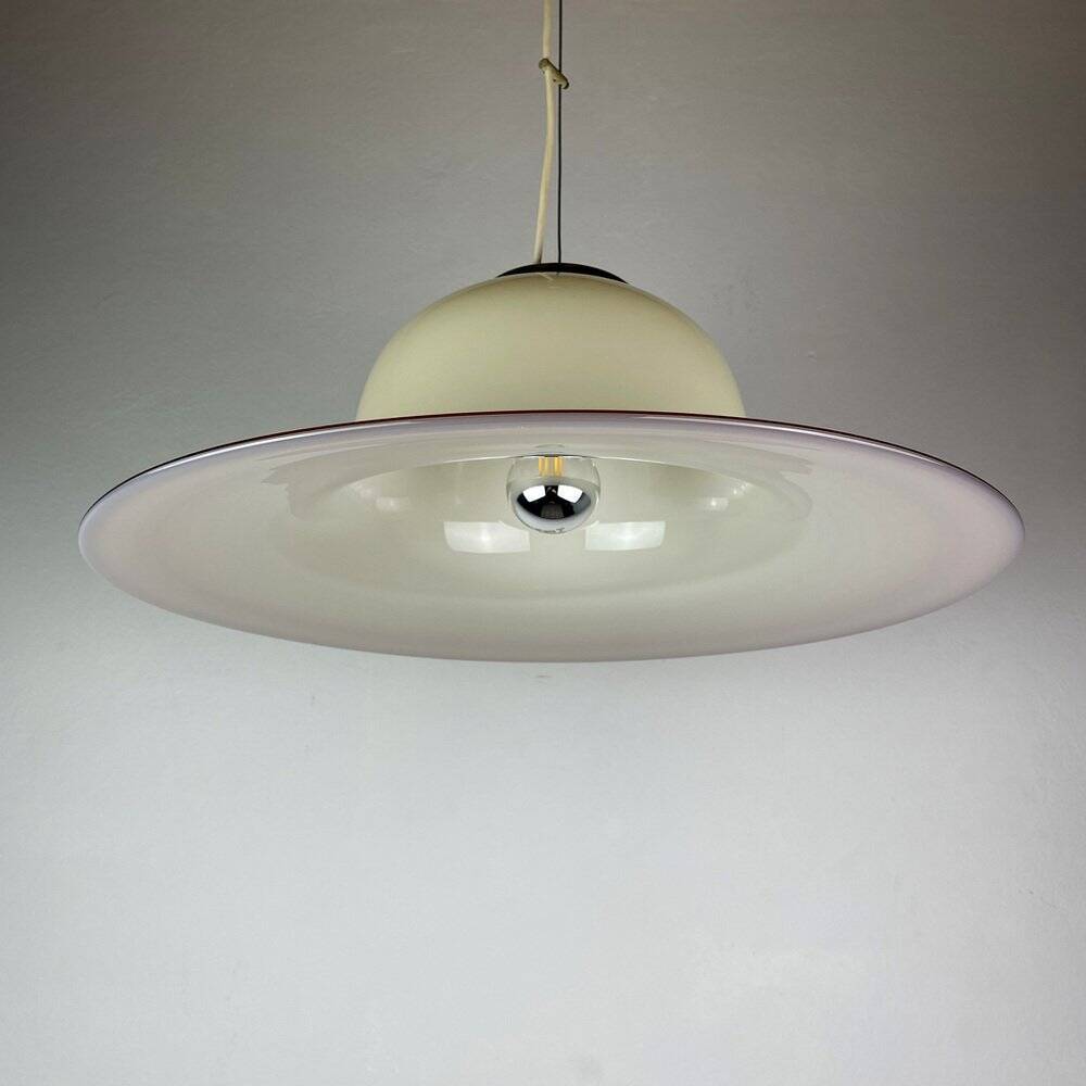 Beige suspended glass lamp Murano mid-century by De Majo, Venice, Italy, 1970s.