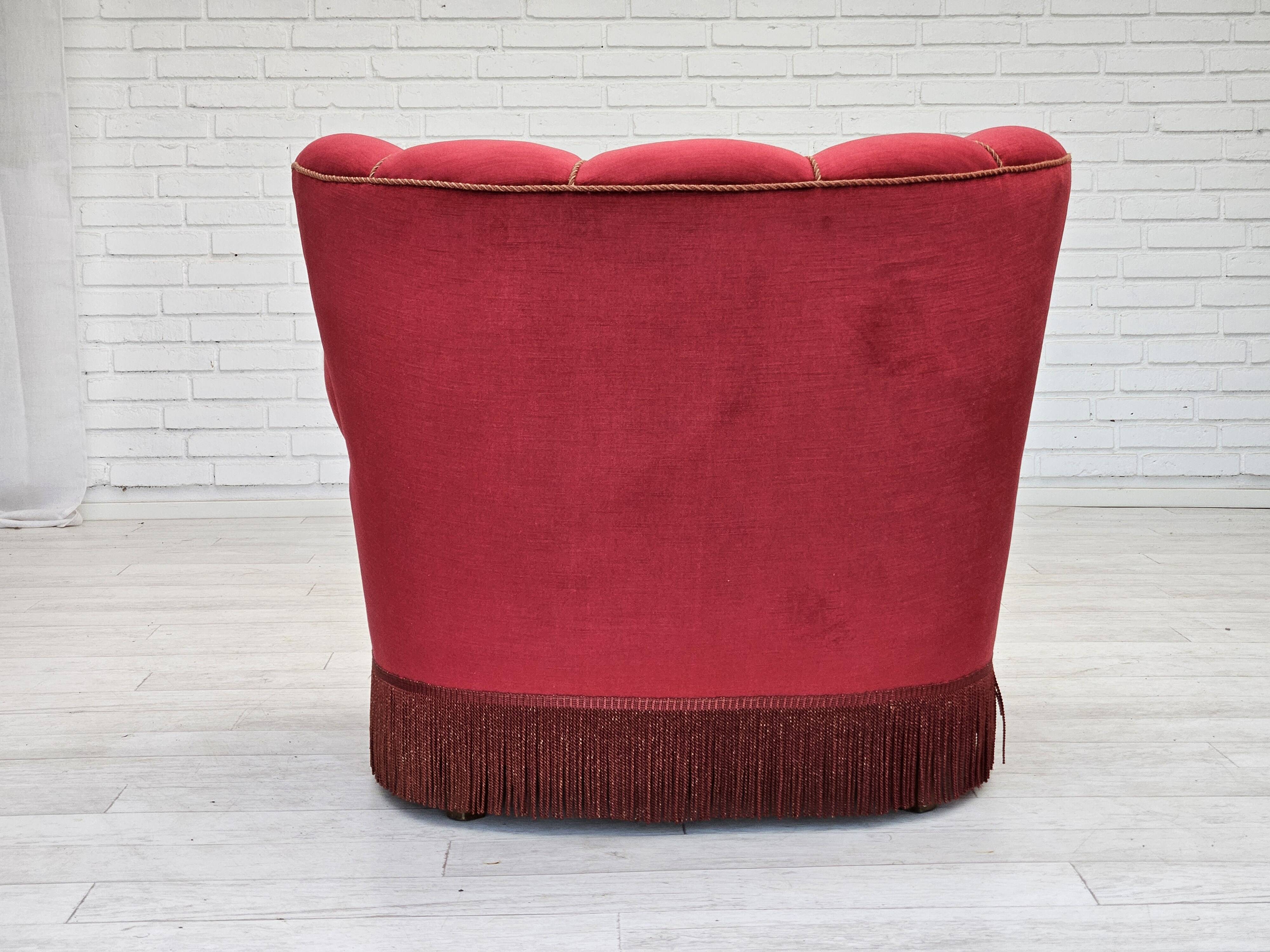 1960s, Danish relax armchair, original condition, red furniture velour.