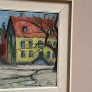 Original Swedish Oil on Panel – “Urban Landscape” by B. Gustavson – Signed – Dated 1947 – Vintage & Framed