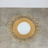Miroir soleil rotin vintage années 60