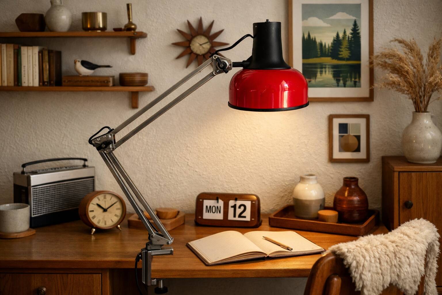 Vintage 1970 Lival P12 architect lamp Finland red steel - 65 cm