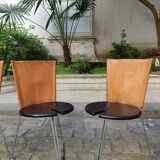 4 stackable and foldable leather chairs, Gaspare Cairoli, Edition Seccose 1980