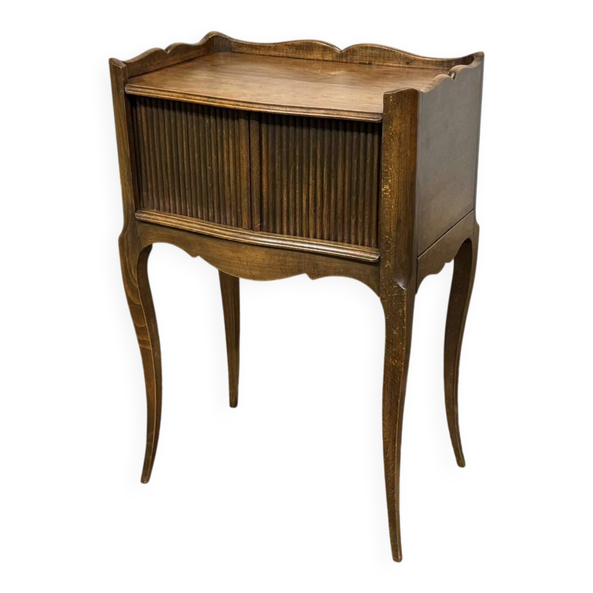 Louis XV style bedside table with curtains in beech from the 1950s.