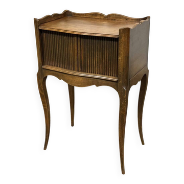 Louis XV style bedside table with curtains in beech from the 1950s.