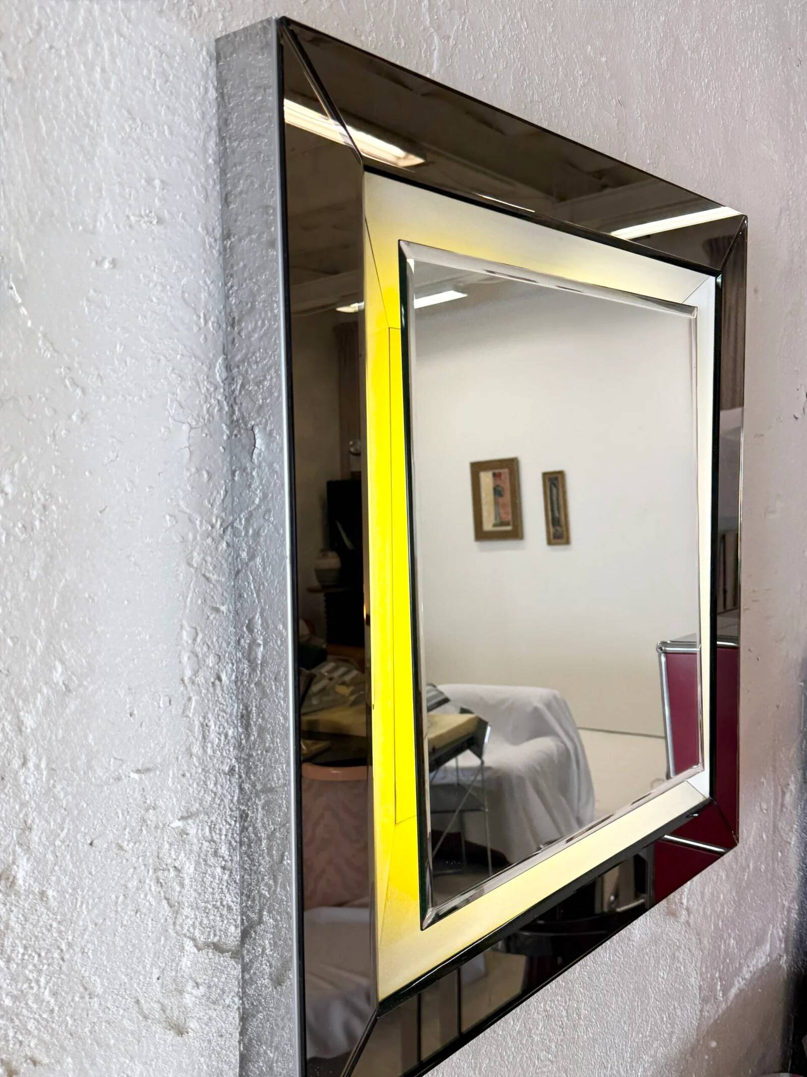 Large mirror, integrated lighting – Italy, 1970s