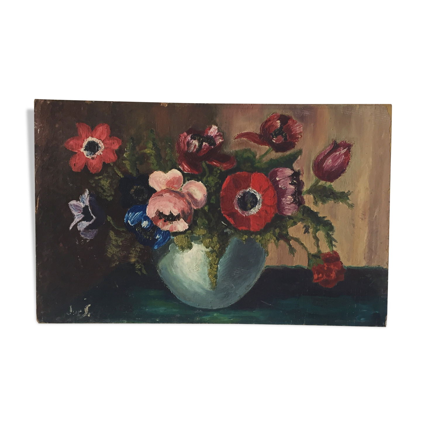 Peinture à l’huile fleurs 61 x 39 cm