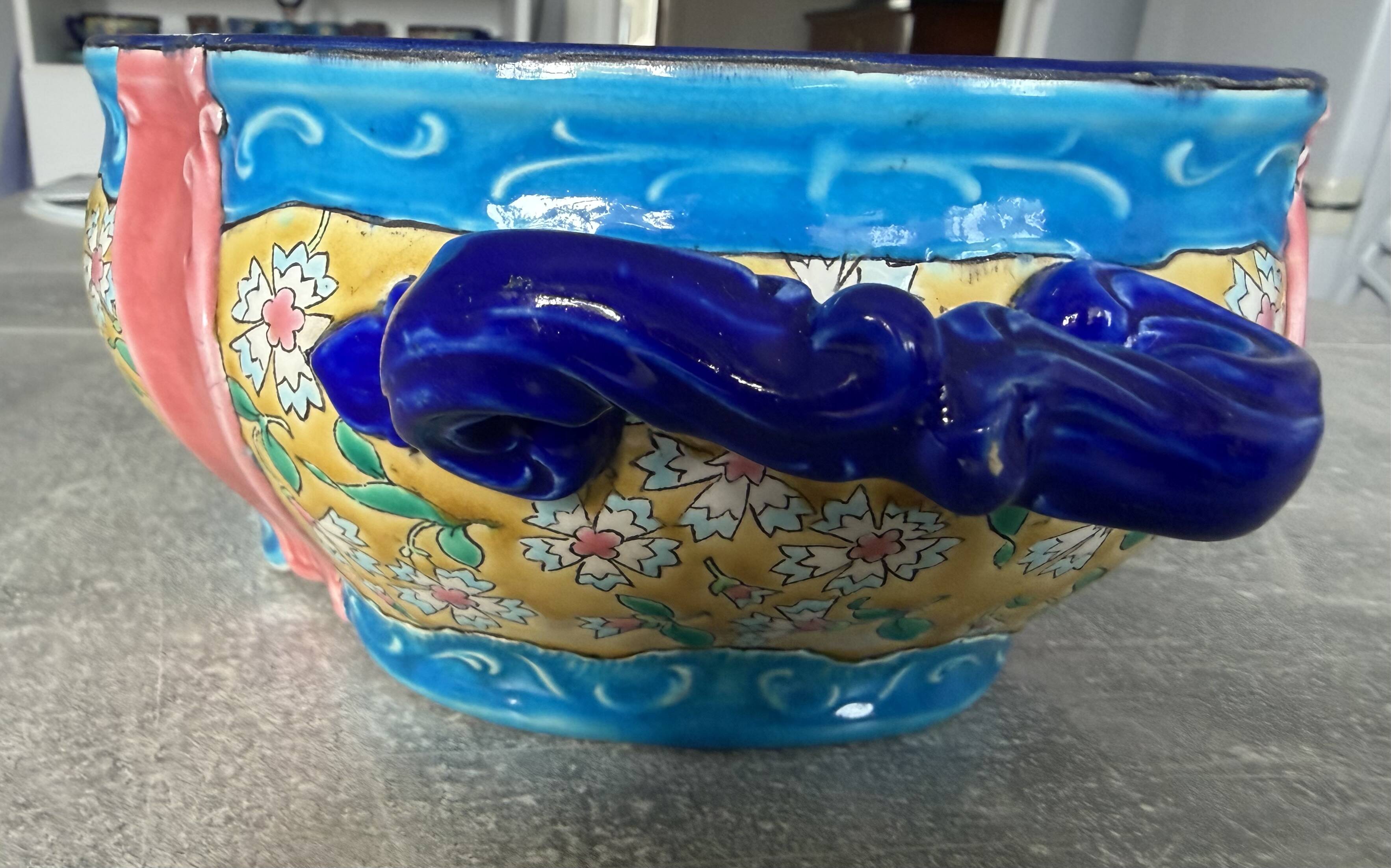 Fruit bowl enamelled by Longwy around 1880