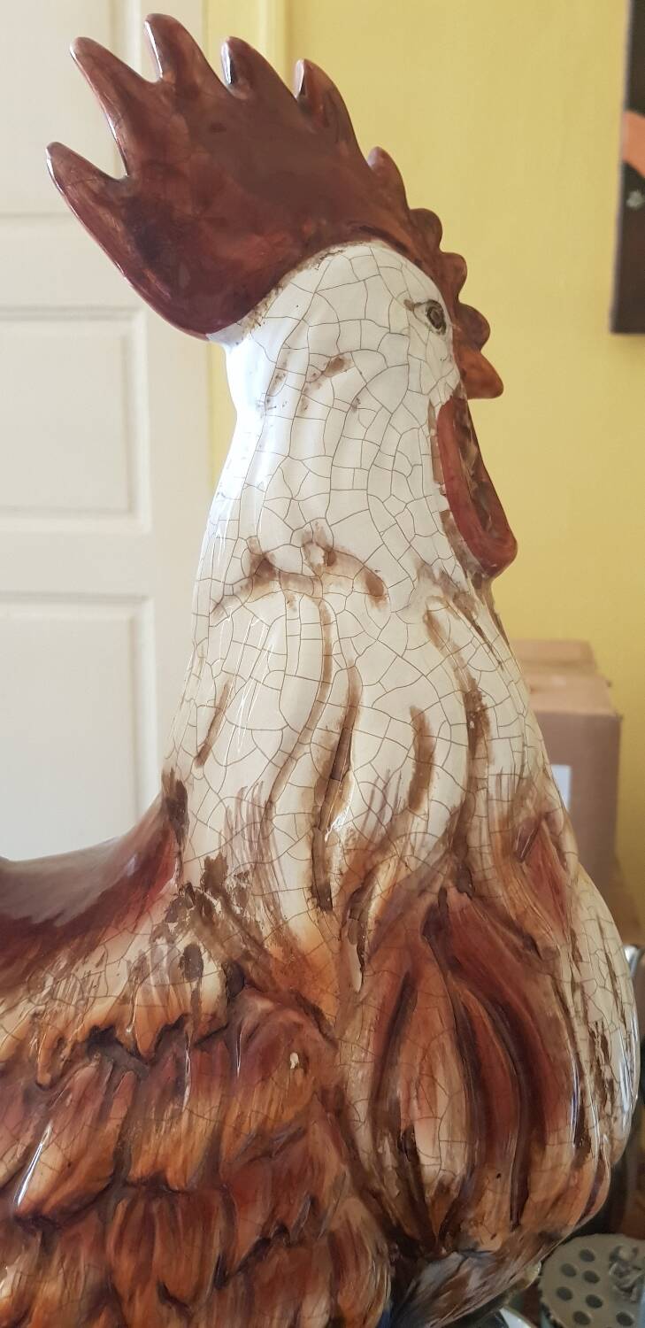 Large XXL cracked ceramic rooster 62 cm.