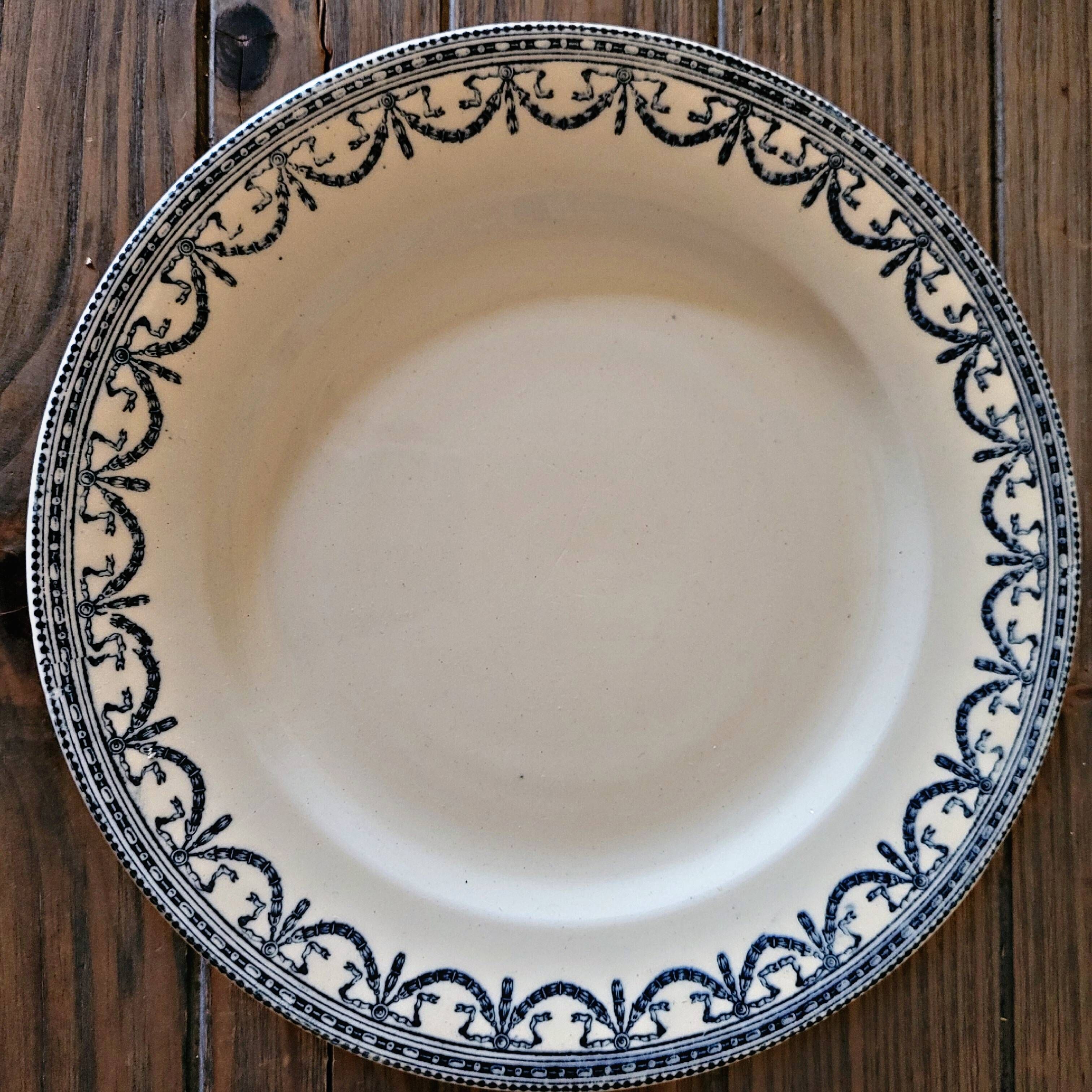 Vintage Salins iron earth compote dish with Louis XVI garlands