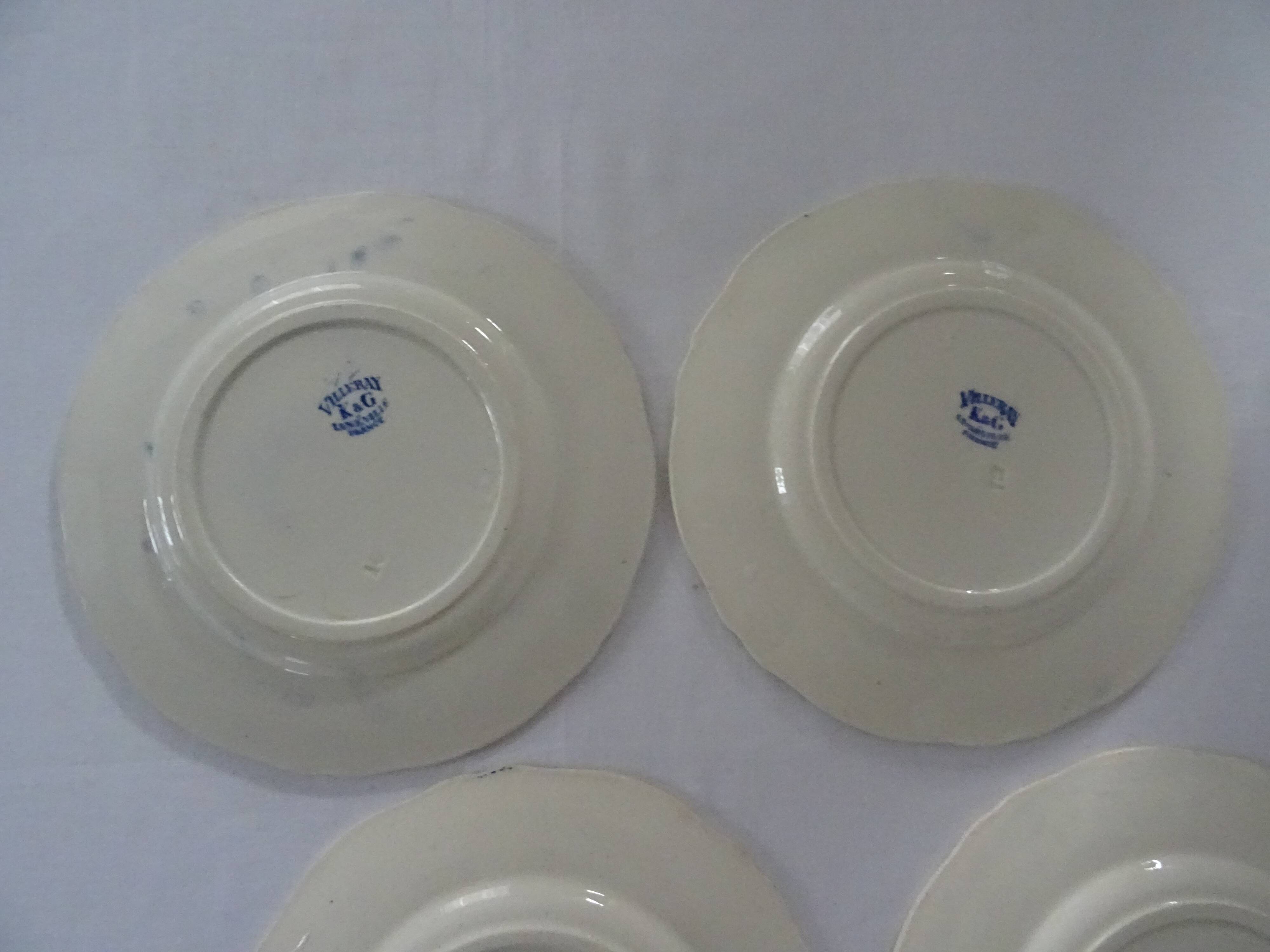 6 plates luneville k & g  villeray décor blue old faience