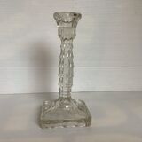 Square molded glass candle holder