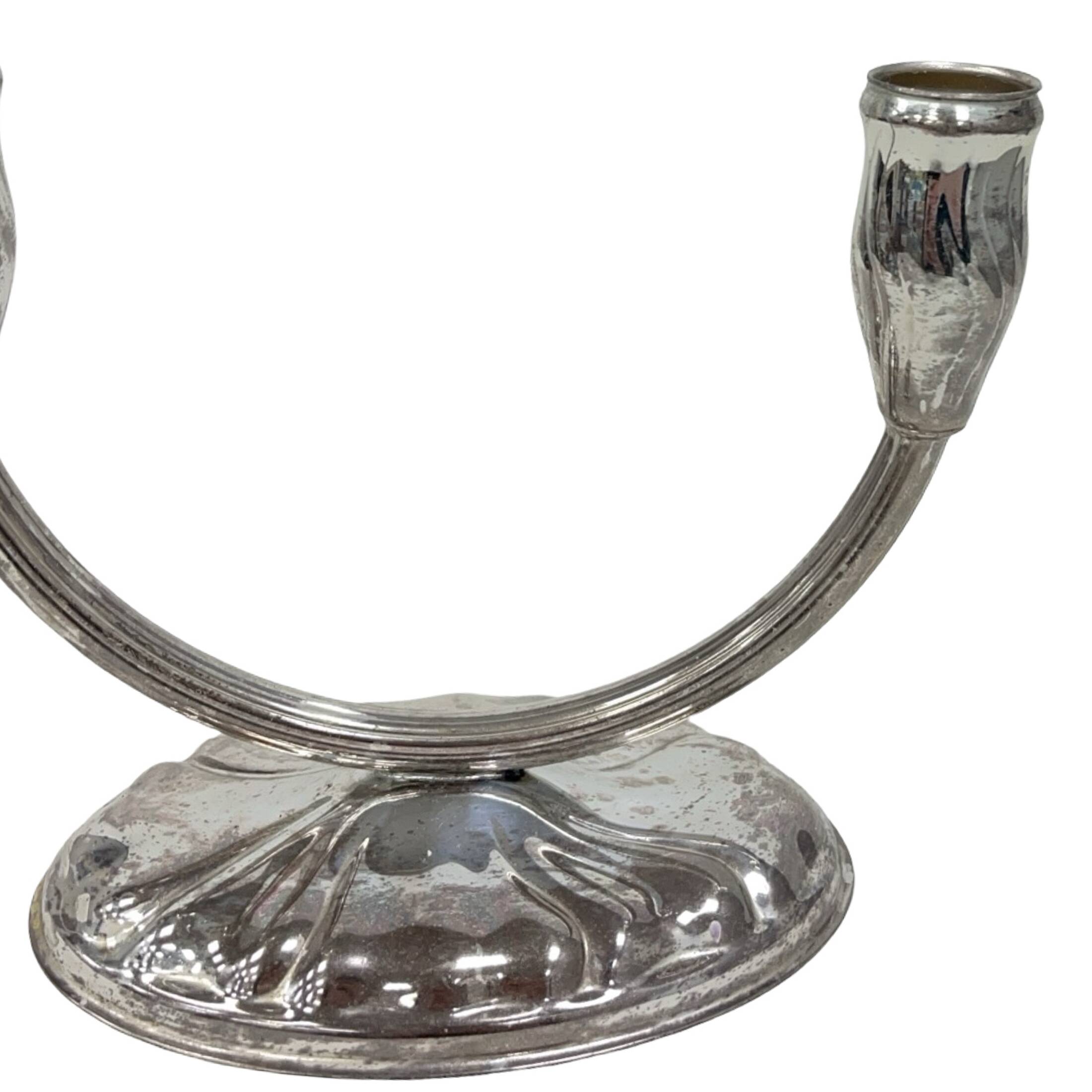 Art Deco two-arm candlestick, silver-plated, 1920s/1930s.