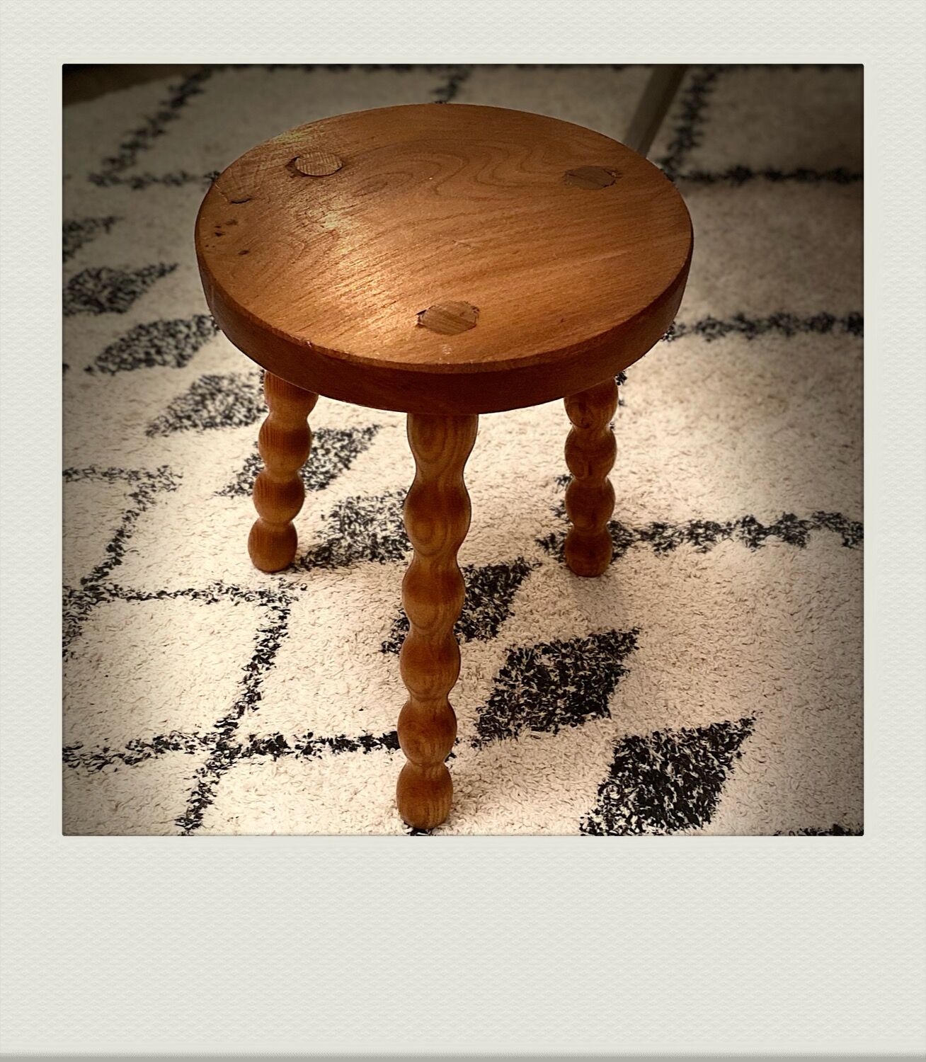 Massive wood tripod stool, ball feet