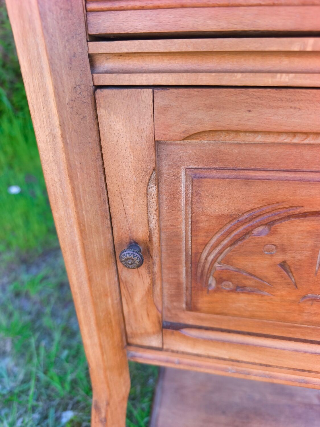 Louis XV style bedside table in wood veneer and marble