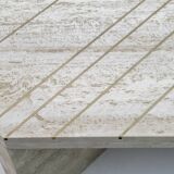 Mid-Century Italian Travertine Coffee Table with Brass Inlays, 70s