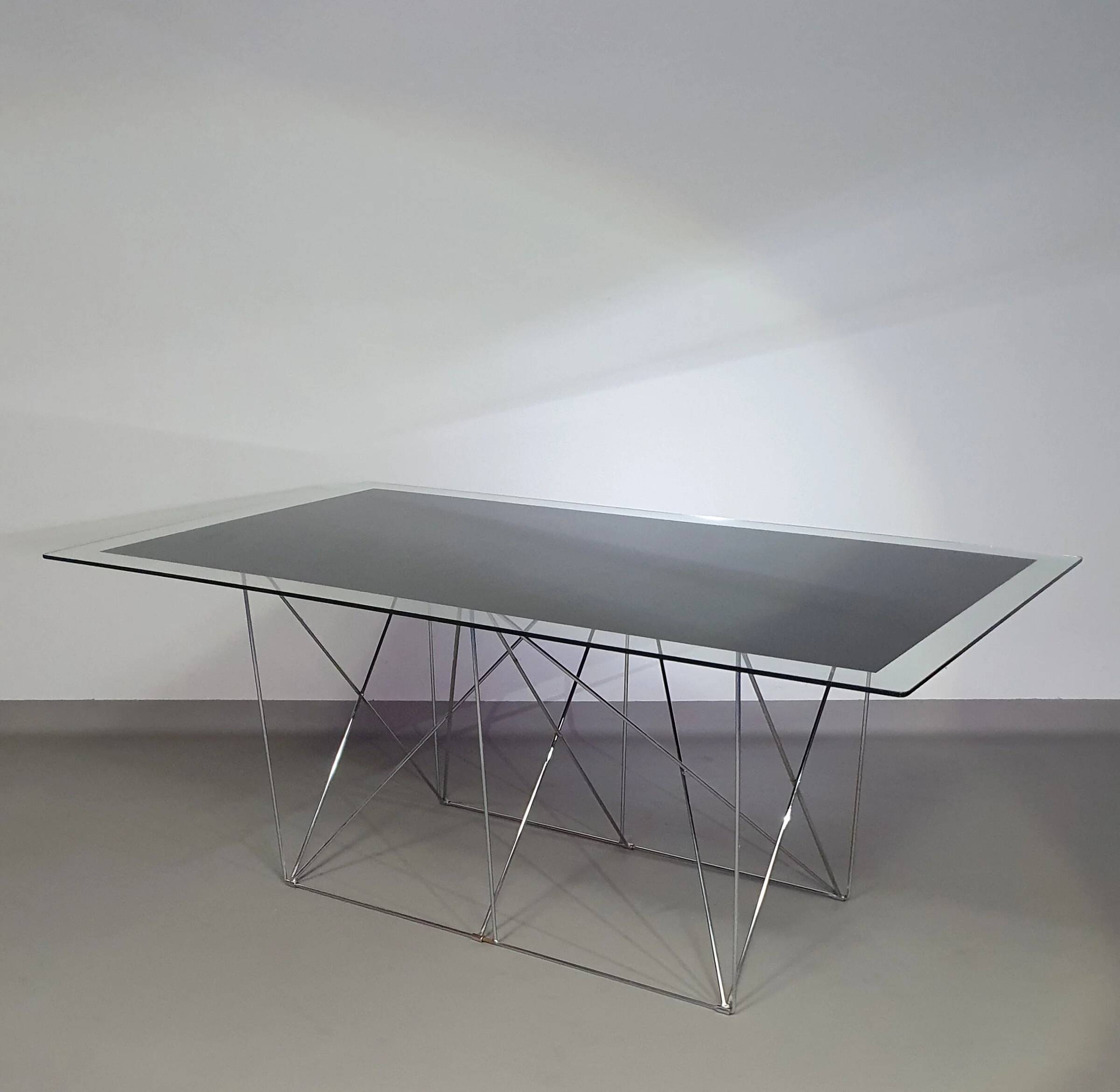 Steel and glass dining table by Max Sauze for Max Sauze Studio, 1970s