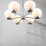 Lustre vintage en chrome et opaline, italie, 1970s