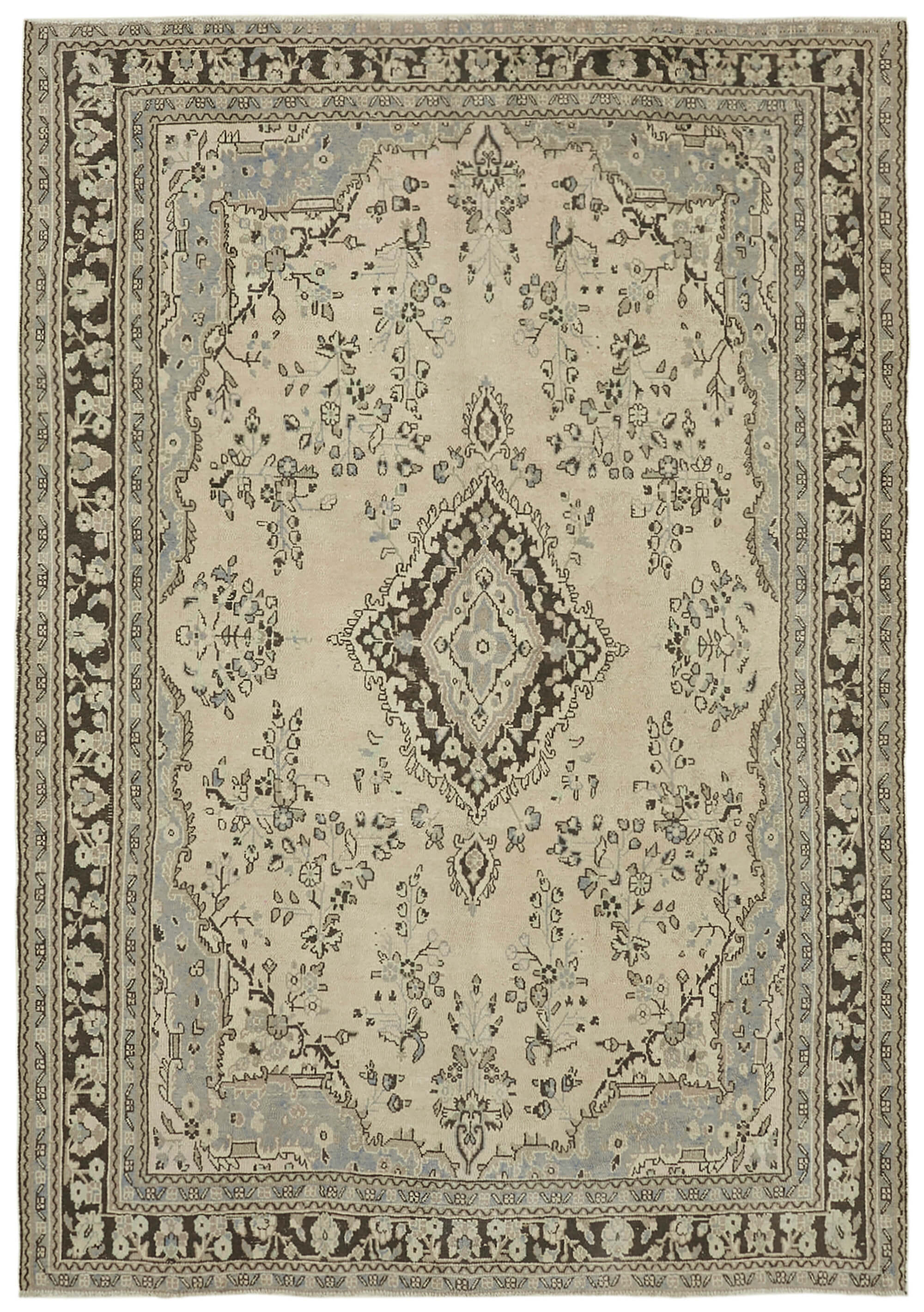 Hand-knotted persian vintage 1970s 246 cm x 346 cm beige wool carpet