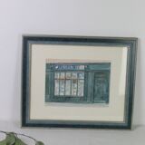 Watercolor 'The Bookstore' by Jean Desse, 1991
