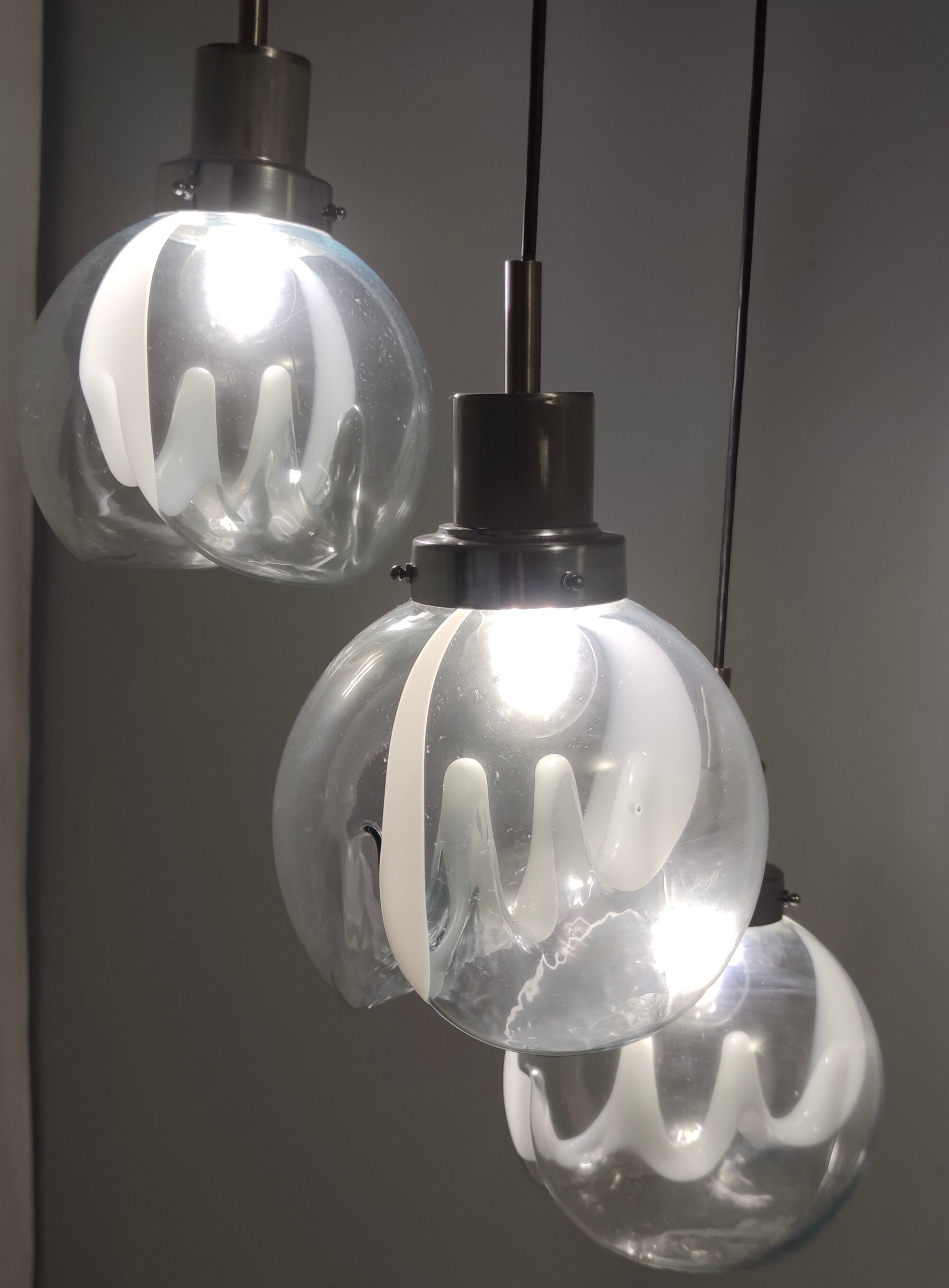 Murano glass and varnished metal 3-light pendant by Toni Zuccheri for Venini