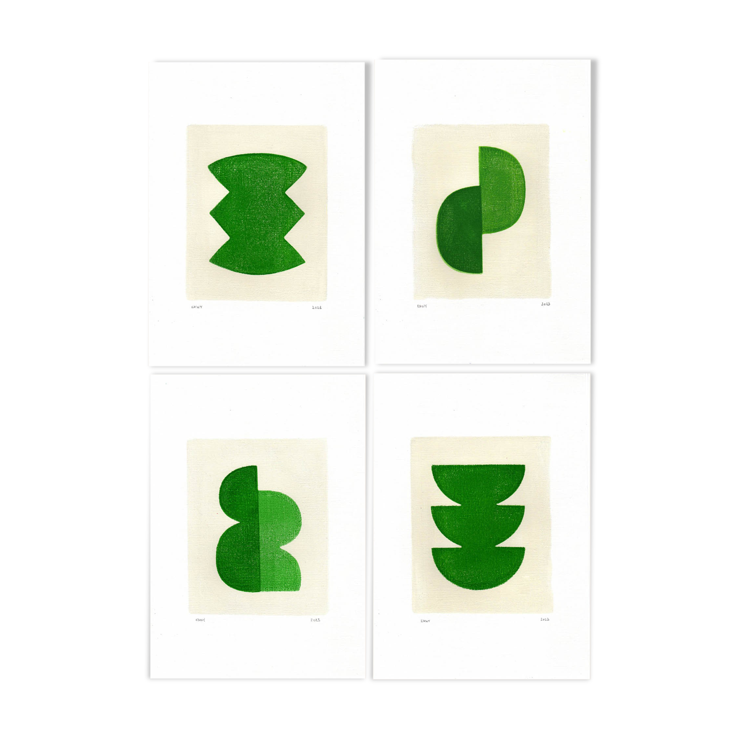 4 abstract paintings - Twins + lips + Trio + June - signed Eawy