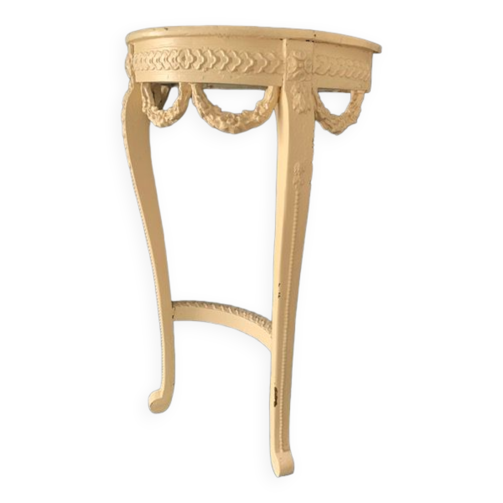 Old wooden console, half moon, Louis XVI style, early twentieth century