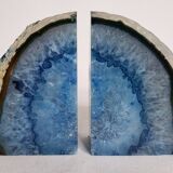 Pair of polished blue agate bookends - 11 cm
