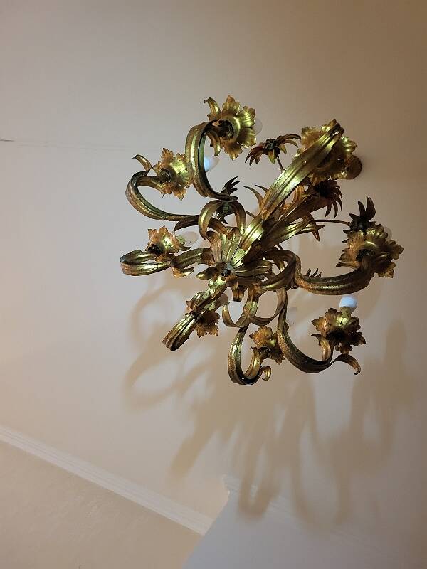 Set of painted metal chandeliers with flower decor