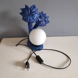 Blue ceramic palm lamp and white opaline globe