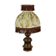 Lampe en bois vintage français tourné avec abat-jour à franges en tissu floral 3176