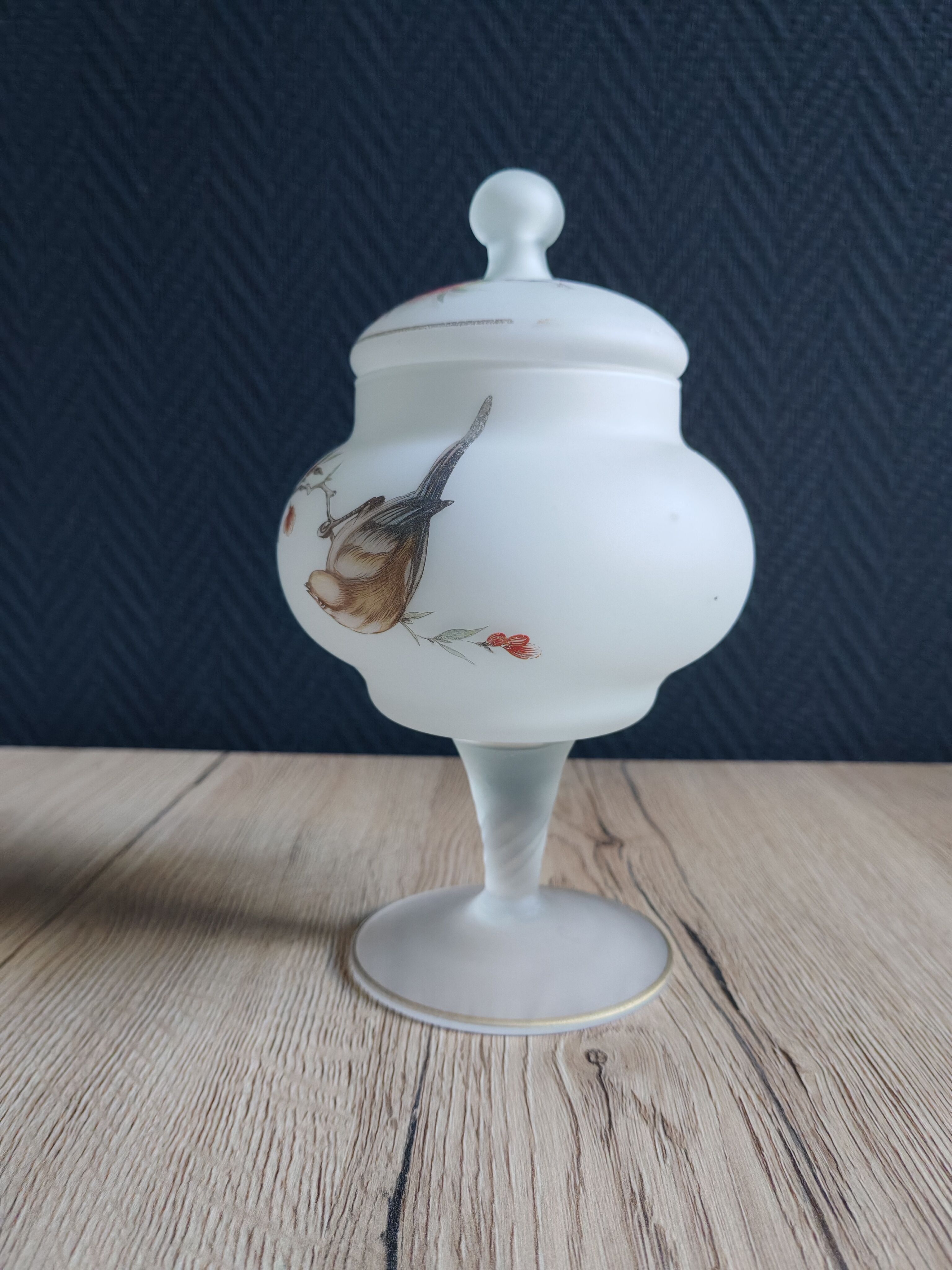 Vintage opaline glass footed bonbonnière