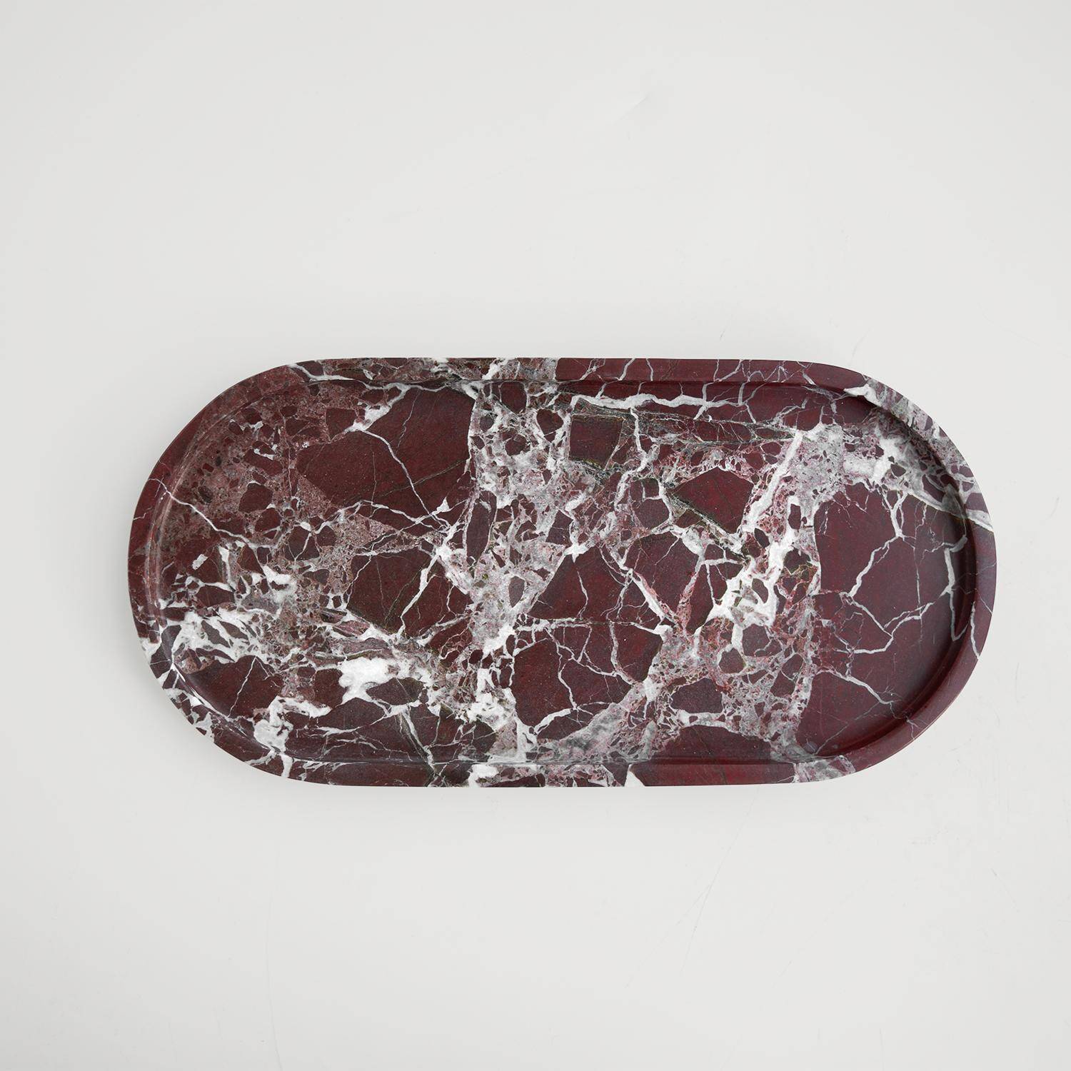 Oval marble plateau in Rosso Levanto