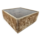 1970s coffee table covered in fabric with glass top