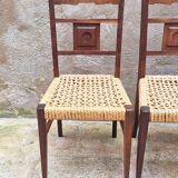 Set of 4 oak and rope chairs