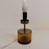 Swedish table lamp foot, made of wood, amber bubble glass and brass