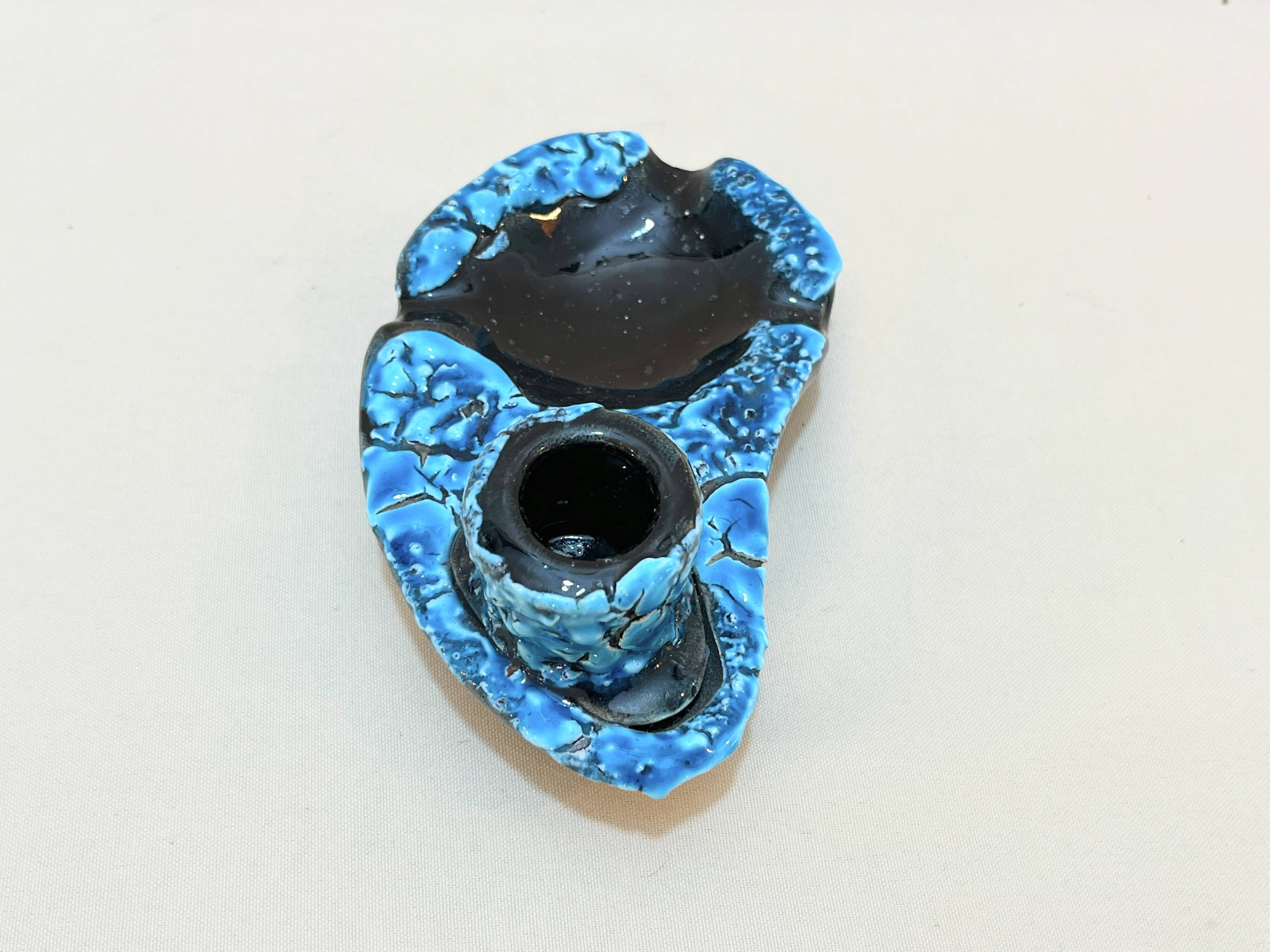 Candle holder ashtray blue fat lava glacier enamels cyclops ceramic pottery Annecy